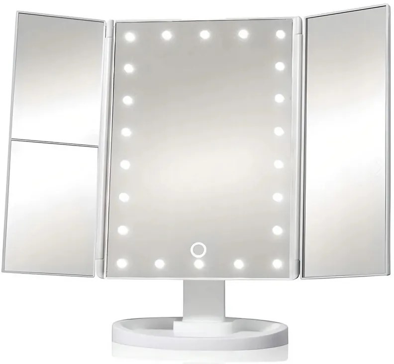 VERK Zrkadlo trojpanelové s LED Dot osvetlením - biele