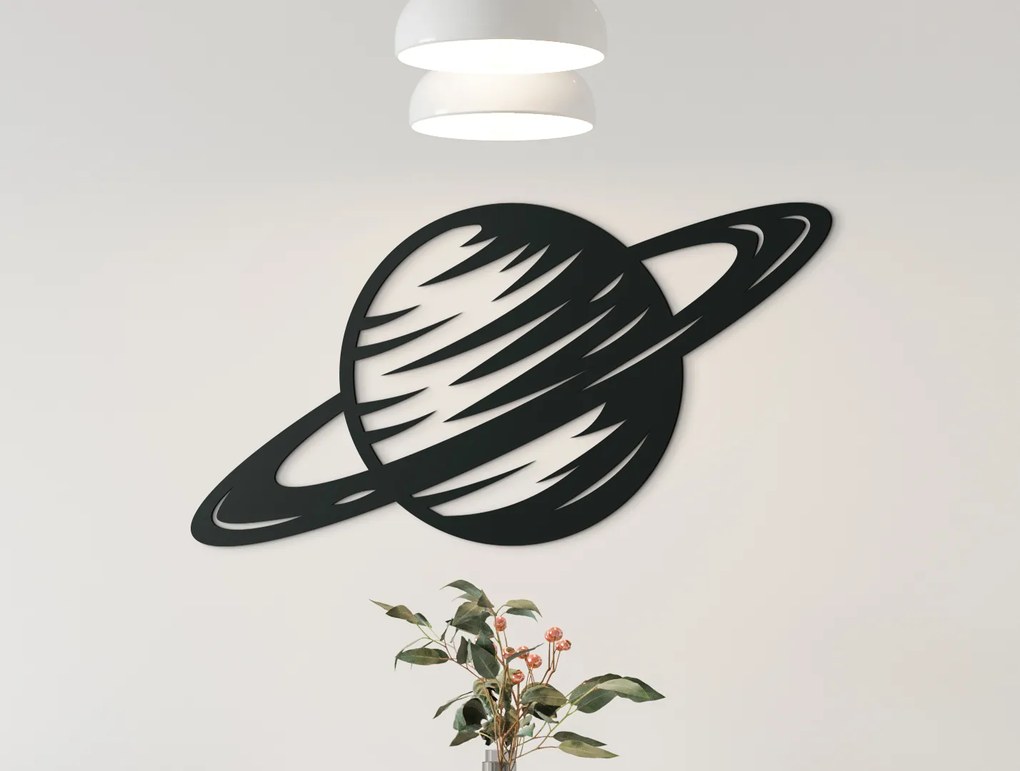 drevko Drevená dekorácia Planéta Saturn Rozmer obrazu: 24 x 44,5 cm, Farba dekorácie: Čierna