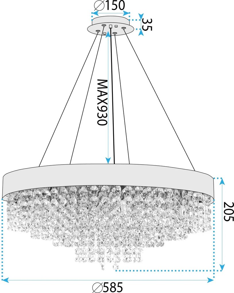 Toolight Toolight, stropné svietidlo 60cm, 16xG9, APP1786-5CP, chrómová, OSW-04057