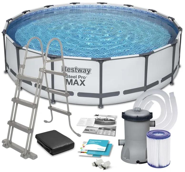 Bazén s konštrukciou 457 x 107 cm BESTWAY 56488 Steel Pro Max + kartušová filtrácia a schodíky