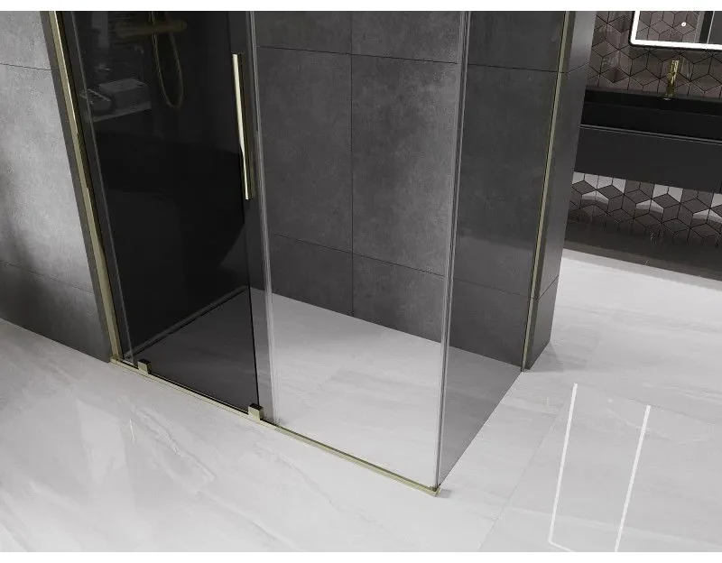 Mexen Velar, sprchový kút s posuvnými dverami 150 x 70 cm, 8mm šedé sklo, zlatá lesklá, 871-150-070-41-50
