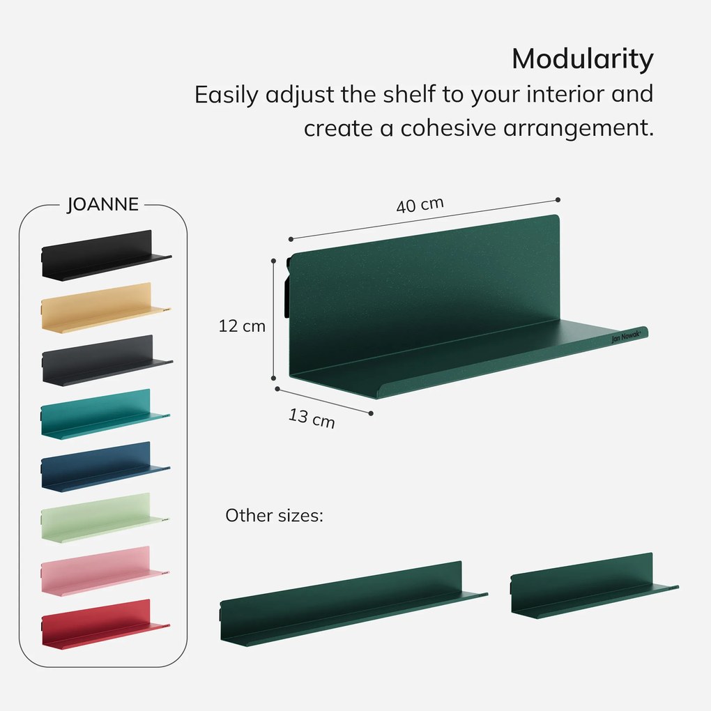 Poličky na stenu JOANNE 400 mm, Modern: fľašková zelená