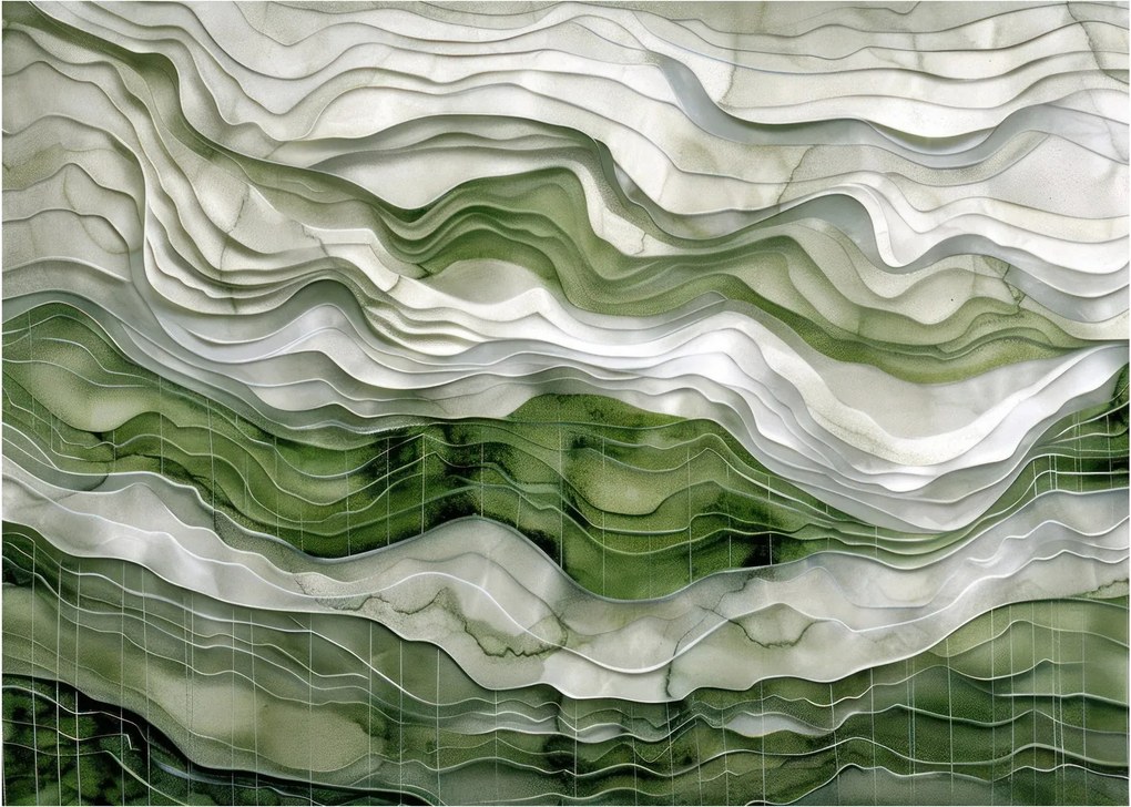 Sklenený obraz - Zelenobiele vlnky (70x50 cm)