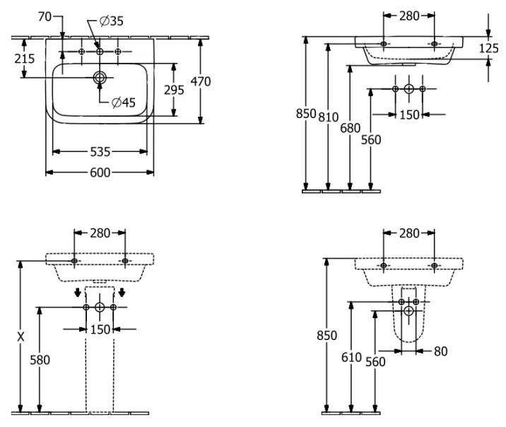 Villeroy & Boch ARCHITECTURA - Umývadlo 600x470x180 mm, s prepadom, biela alpin CeramicPlus 418860R1