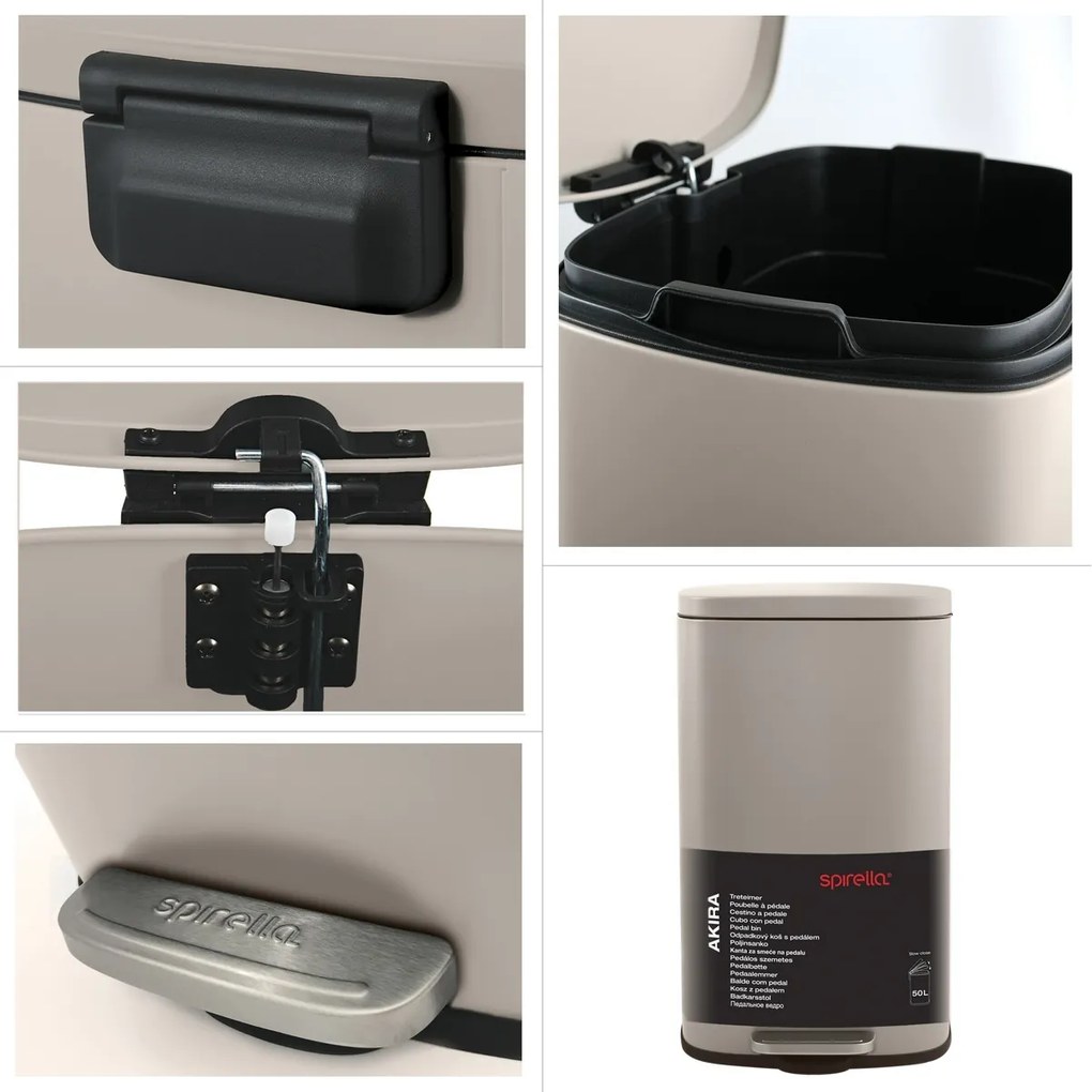 Spirella Pedálový odpadkový kôš soft-close Akira 50 l, matná sivohnedá, 50 l