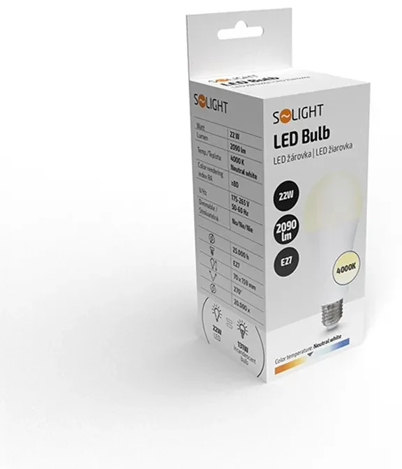 SOLIGHT LED žiarovka klasický tvar A70 22W, E27, 4000K, 270 °, 2090lm