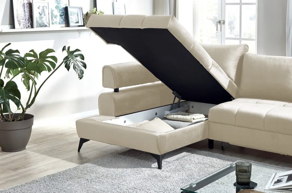 Rohová sedacia súprava Paris, krémová látka, ľavý roh