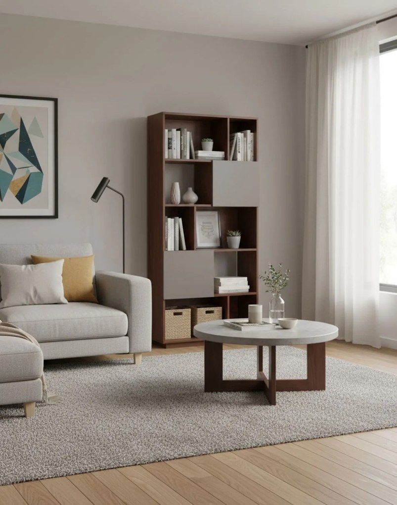 Knižnica Nevada, tmavý dub so sivými dvierkami, 80 cm (BS01)