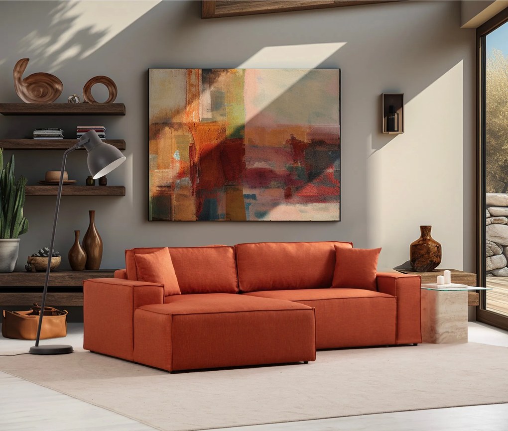 Rohová rozkladacia pohovka Pirlo, 206 x 145 cm, oranžová