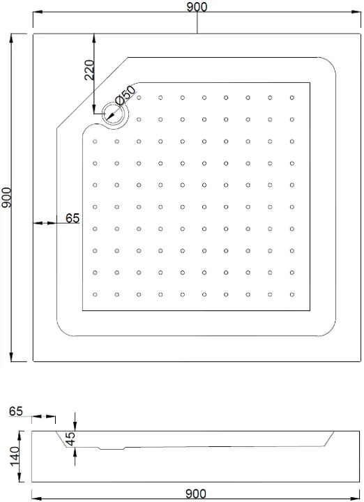 Mexen Rio, štvorcový sprchovací kút s posuvnými dverami 90 (dvere) x 90 (dvere) x 190 cm, 5mm šedé sklo, zlatý profil + čierna sprchová vanička RIO, 860-090-090-50-40-4510