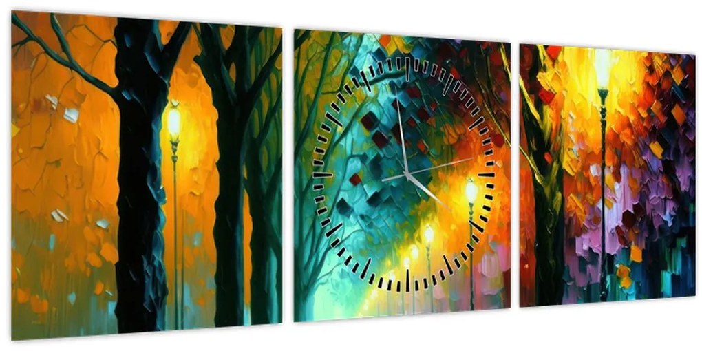 Obraz - Nočná prechádzka (s hodinami) (90x30 cm)