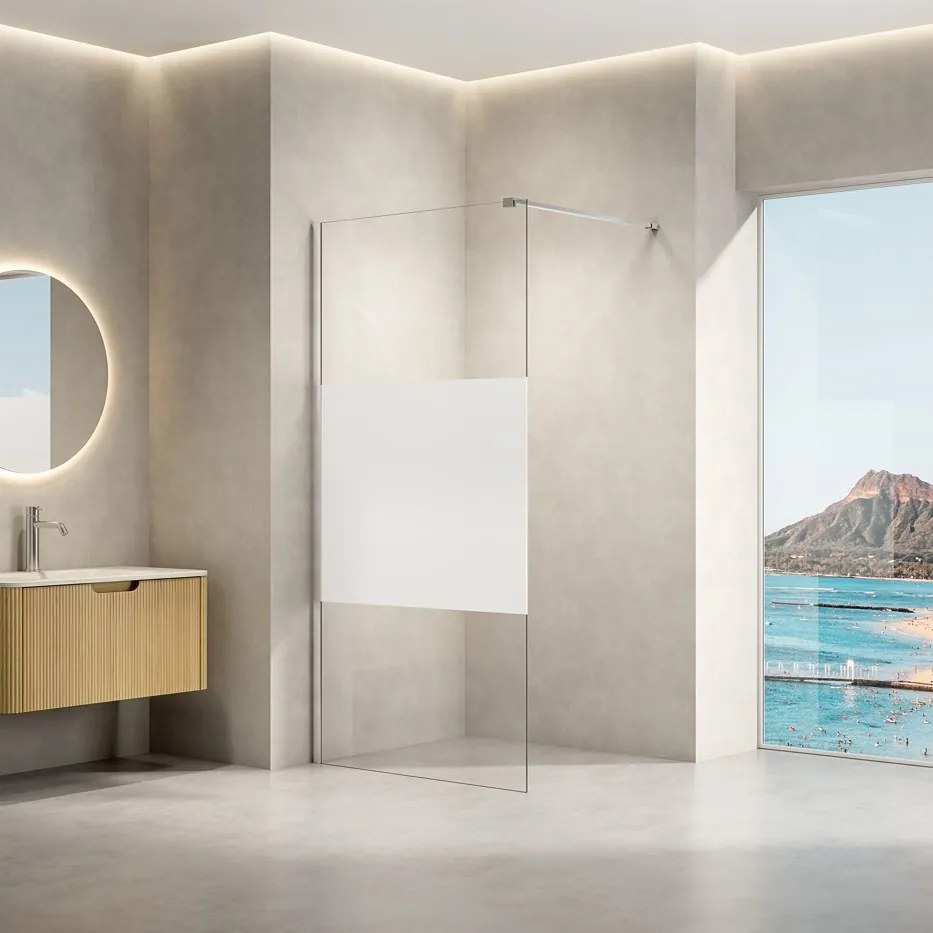 Erga Paris, sprchová zástena Walk-In 120x200 cm, 8mm číre/mliečne sklo, čierny profil, ERG-V02-PARIS-120x200-MF-BK