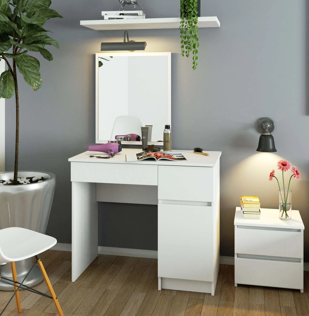 Toaletný stolík Parijat (biela) (so zrkadlom) (P). Akcia -19%. Vlastná spoľahlivá doprava až k Vám domov. 1128838