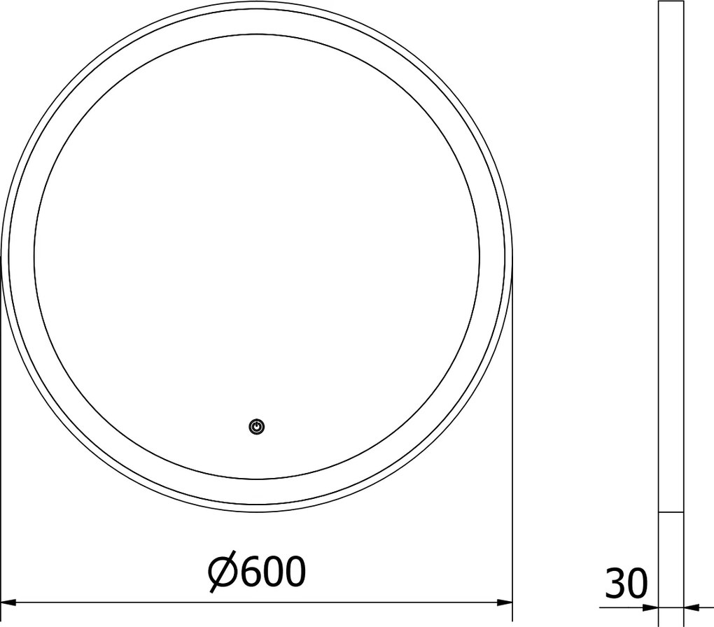 Okrúhle zrkadlo MEXEN ESSO 60 cm s čiernym okrajom - s LED podsvietením a vyhrievaním, 9825-060-060-611-70