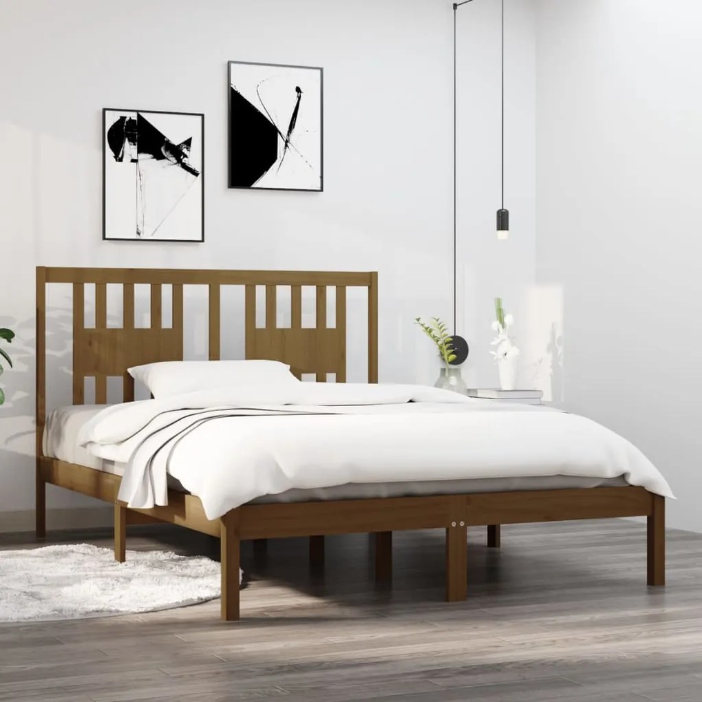 vidaXL Posteľný rám medovohnedý masívne drevo 135x190cm 4FT6 dvojlôžko
