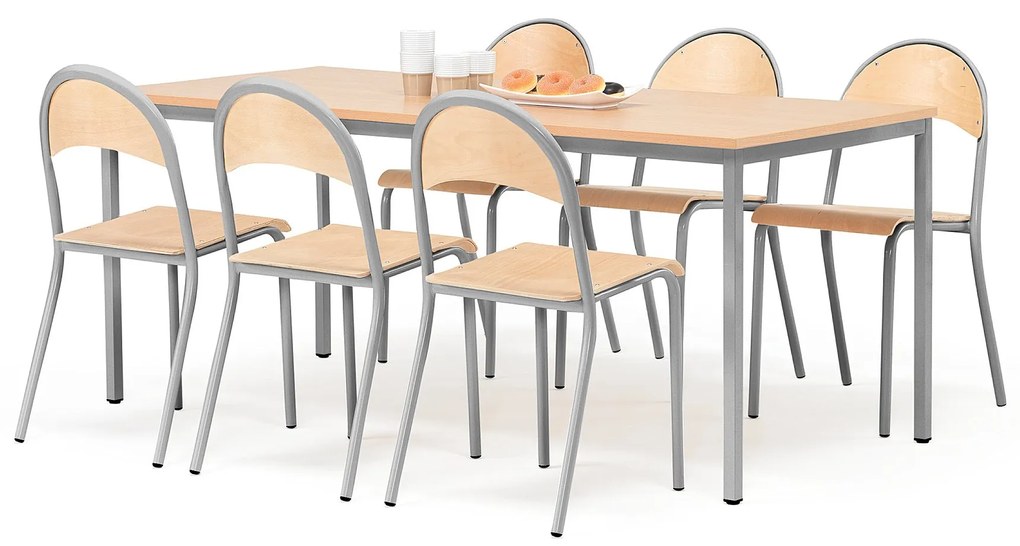 Jedálenská zostava: stôl 1800x800 mm + 6 stoličiek, buk/šedá