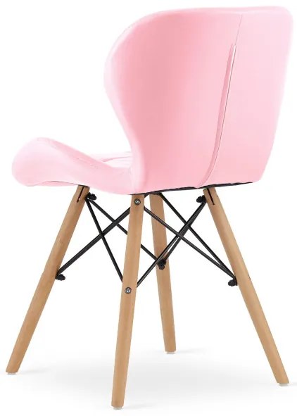 Set štyroch jedálenských stoličiek LAGO ekokoža - ružové (hnedé nohy) 4ks