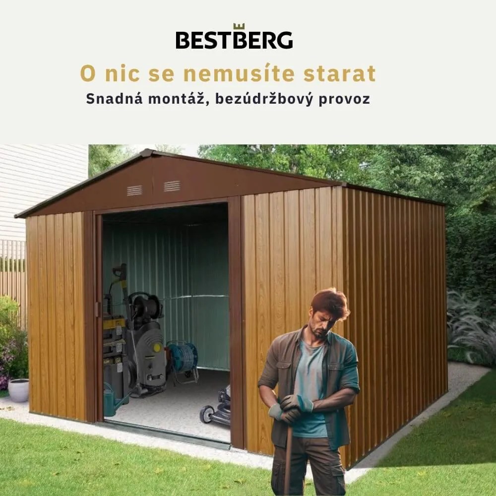 Záhradný domček BestBerg ZDB-7D / 7,2 m² / 301 x 238 x 214 cm / červené drevo / hnedá