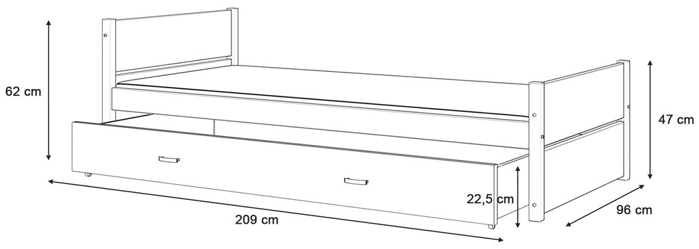 Jednolôžková posteľ s úložným priestorom 90x200 Dante - biela