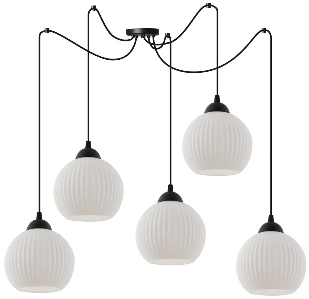 Závesné svietidlo Riffle Round Spider, 5x biele sklenené tienidlo, b