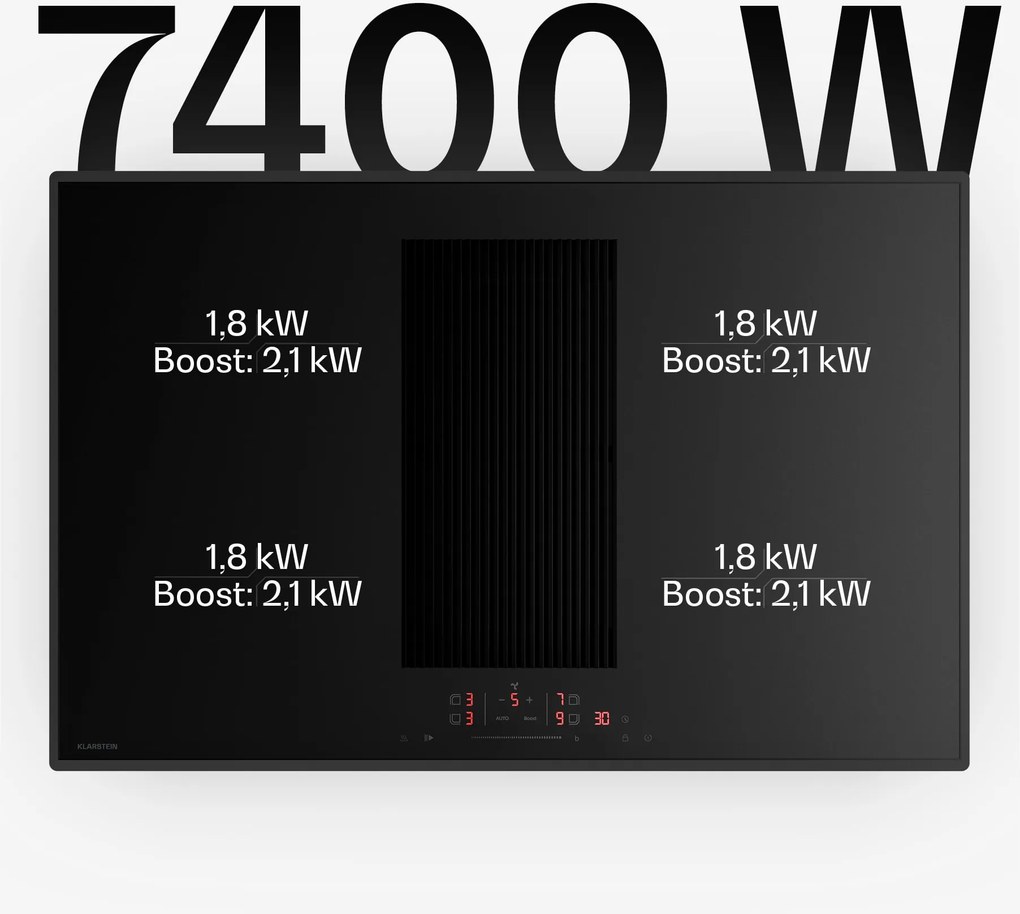 Klarstein Velaire indukčná varná doska s integrovaným digestorom Elegantná, minimalistická, výkonná 8400 W 80 cm