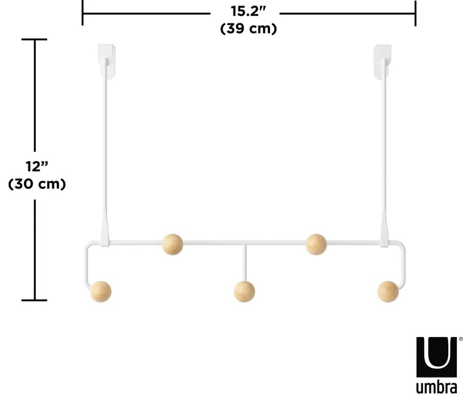 Biely prírodný kovový vešiak na dvere 39 cm Estique - Umbra