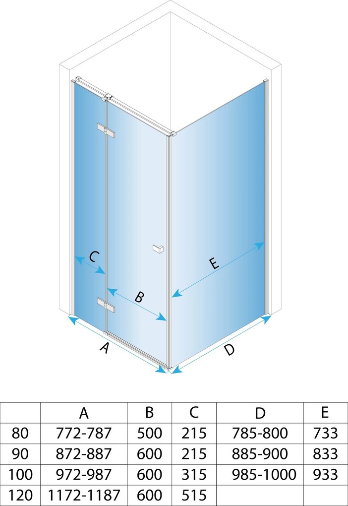 Štvorcový sprchový kút REA ATLAS ĽAVÝ 90/dvere x 90/zástena cm, chróm/transparent - bez vaničky