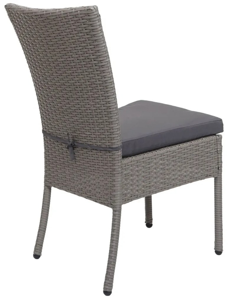 Set 2 záhradných stoličiek HWC-G19, polyratan, stohovateľná - sivá, vankúše tmavosivá