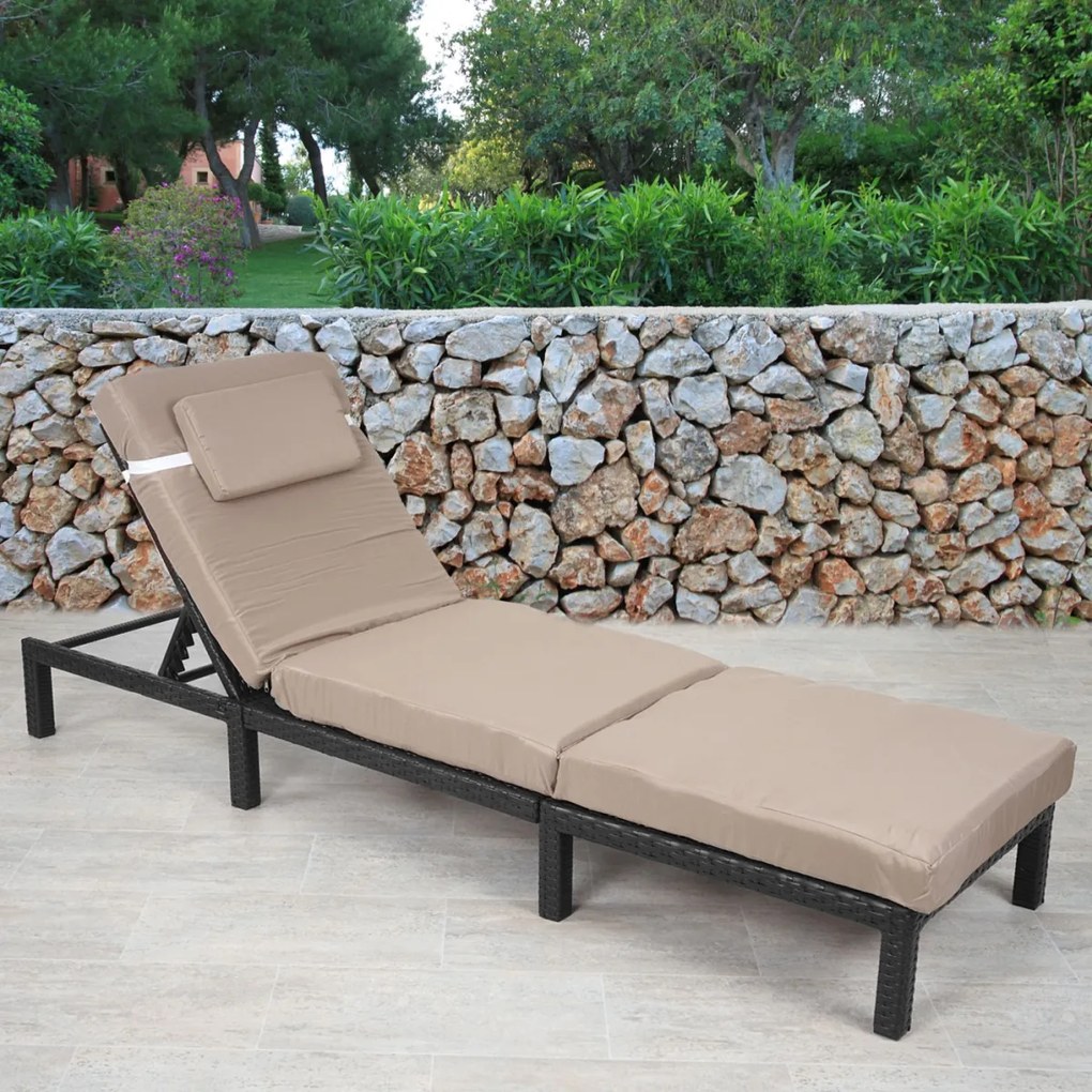 Záhradné lehátko HWC-A51 - krémové vankúše premium 10cm - antracit
