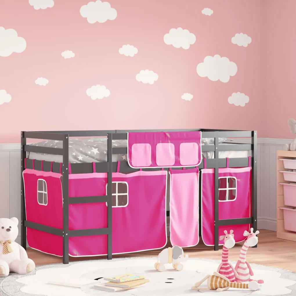 Detská vyvýšená posteľ závesy ružová 80x200 cm masívna borovica 3206963
