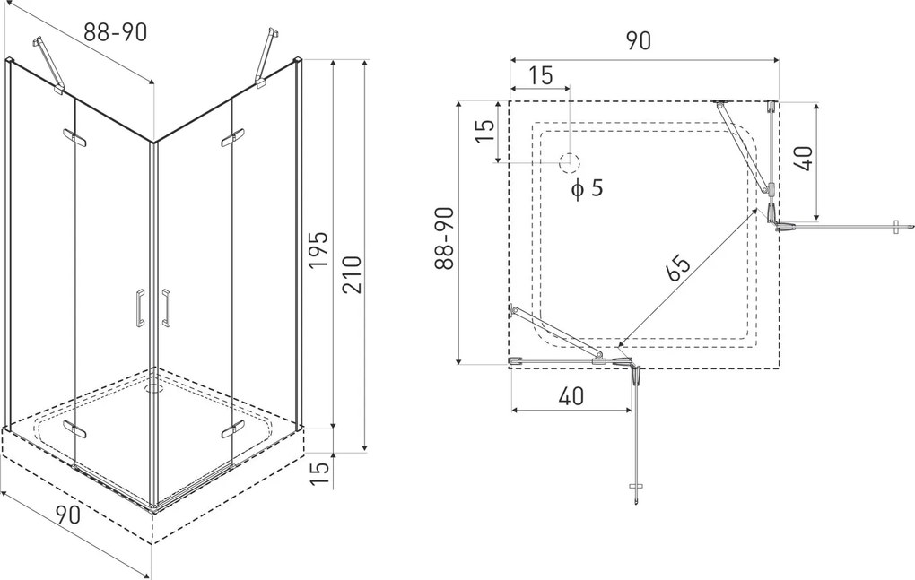 Novoterm Štvorcový sprchový kút NV-Flow 90x90 čierna/transparent + vanička