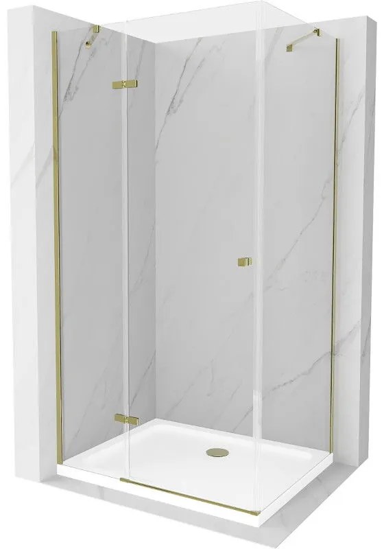 Mexen Roma, sprchovací kút 80 (dvere) x 70 (stena) cm, 6mm číre sklo, zlatý profil + slim sprchová vanička 5cm, 854-080-070-50-00-4010