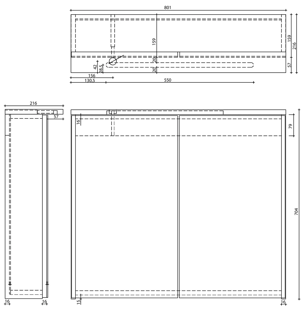 Aqualine Aqualine, KAWA STRIP Galérka s LED osvetlením 80x70x22cm, dub emporio, WGL38S