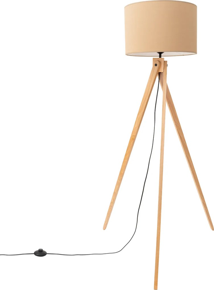 Stojacia lampa Natt, 1x béžové textilné tienidlo, drevo