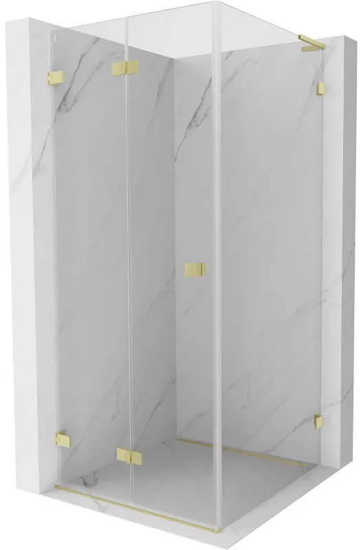 Mexen Lunar-F L, skladací sprchový kút ľavý 80 x 80 cm, 8mm číre sklo, zlatý matný profil, 836L-080-080-55-00-L