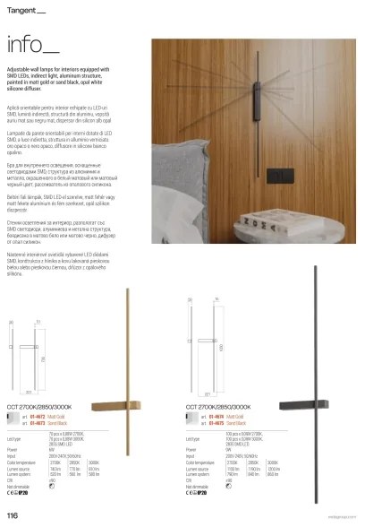 Redo 01-4672 - LED nástenné svietidlo TANGENT LED/6W/230V CRI 90 zlatá