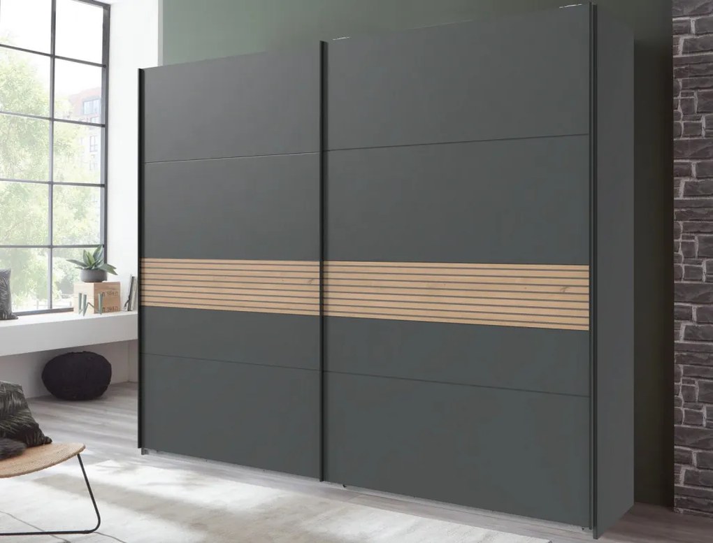 Šatníková skriňa Rotterdam, 225 cm, grafit/dub artisan