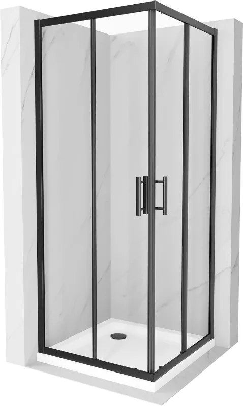 Mexen Rio, štvorcový sprchový kút 80 x 80 cm, 6mm číre sklo, čierny profil + biela sprchová vanička, 860-080-080-70-00-4010B