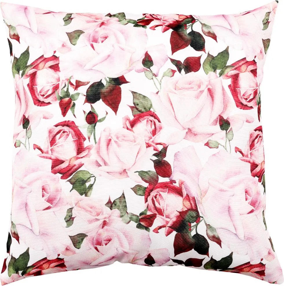 Dekoračný vankúš Ruže 45x45 cm, bielo-ružový