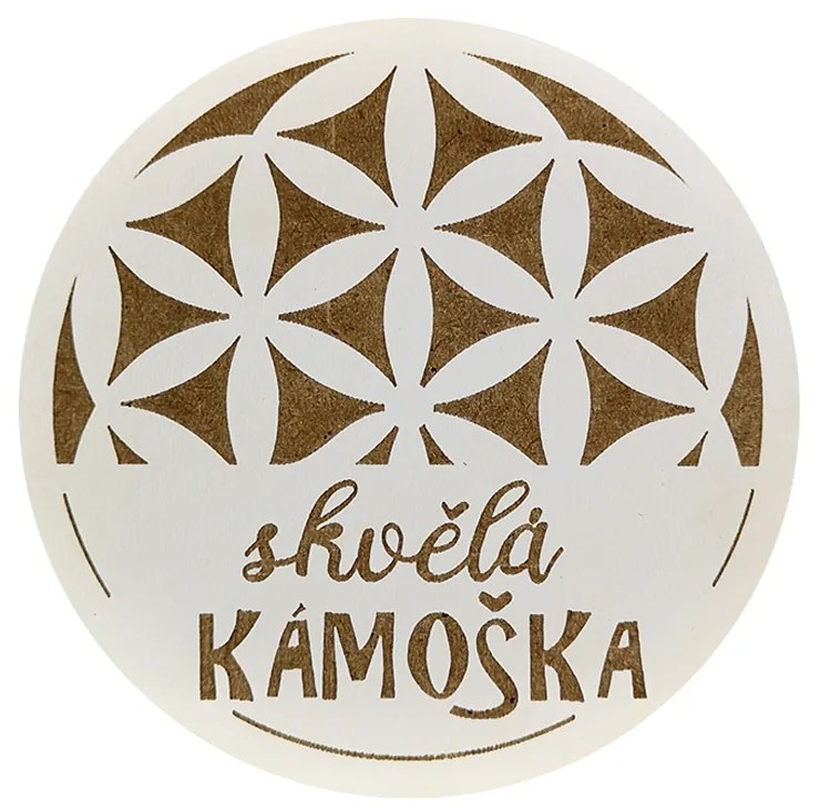 AMADEA Drevený podtácok okrúhly text "skvelá kamoška", priemer 10,5 cm, český výrobok