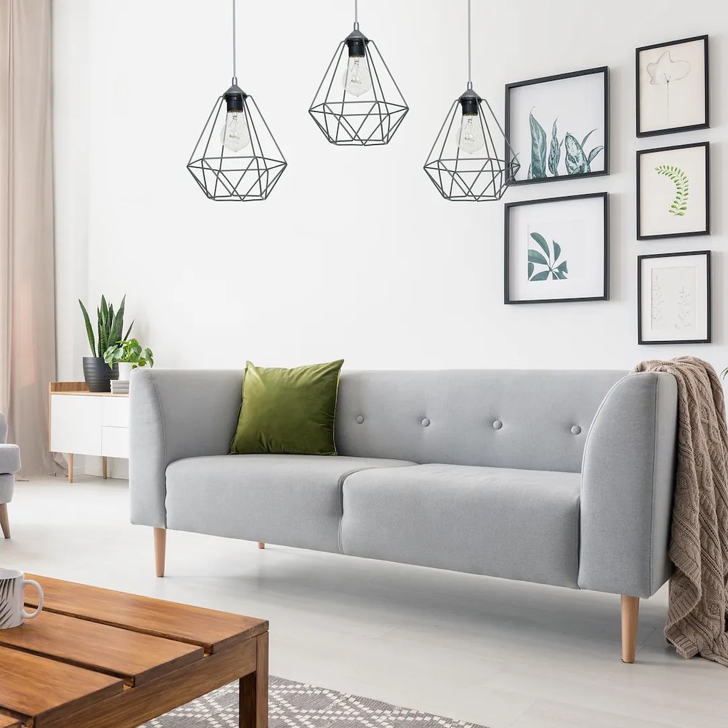 Závesné svietidlo Basket, 3x sivé drôtené tienidlo, gr