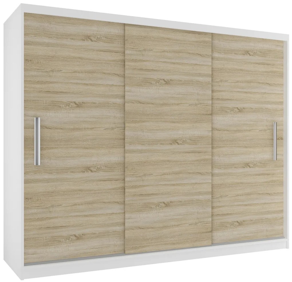 Šatníková skriňa 232 cm Belini biely mat / dub sonoma s posuvnými dverami SI SZP4/2/1W/3DS/0/AL