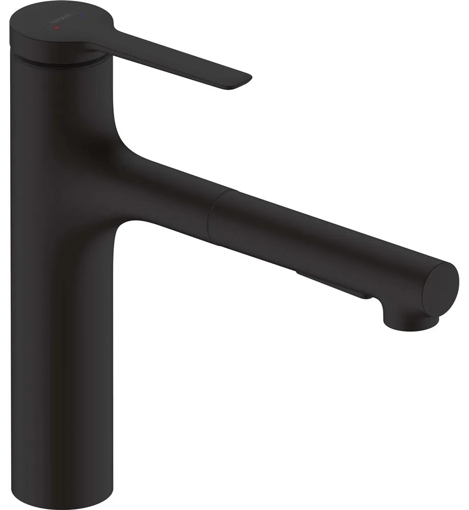 HANSGROHE Zesis M33 páková drezová batéria s vyťažiteľnou sprškou s prepínaním, 2jet, sBox, výška výtoku 163 mm, matná čierna, 74823670