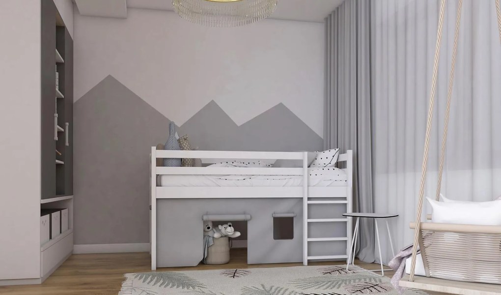 Detská vyvýšená posteľ z masívu borovice PORTO - 200x90 cm - biela