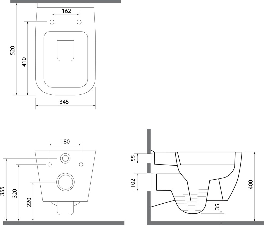 Isvea VEA, závesná WC misa, Rimless, 34,5x52cm, biela, 10VA02004