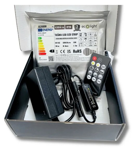 ECOLIGHT COB LED pásik 35W - 24V - 320 - 5M - 3000k - teplá biela + diaľkový ovládač