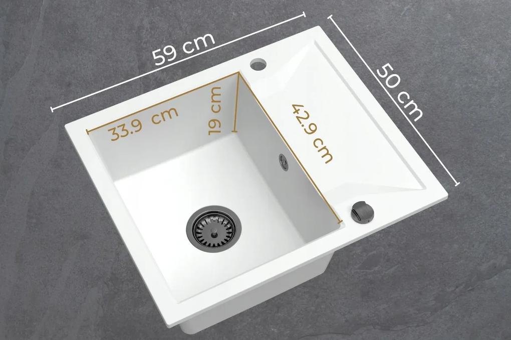 Sink Quality Obsidian, kuchynský granitový drez 590x500x210 mm + chrómový sifón, čierna, SKQ-OBS.C.1KKO.X