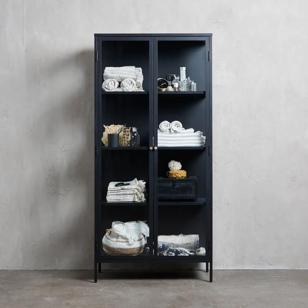 Čierna kovová vitrína 90x190 cm Carmel – Unique Furniture