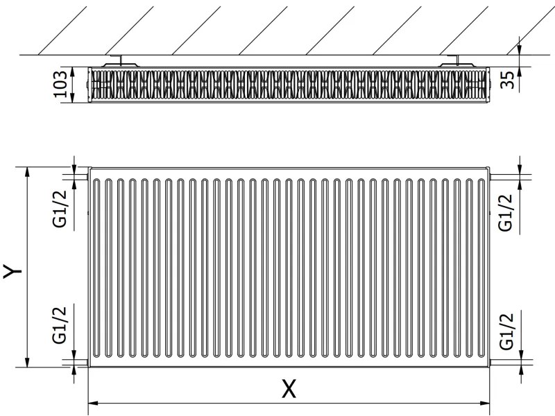 Mexen, Panelový radiátor Mexen C22 400 x 1400 mm, bočné pripojenie, 1660 W, biely - W422-040-140-00