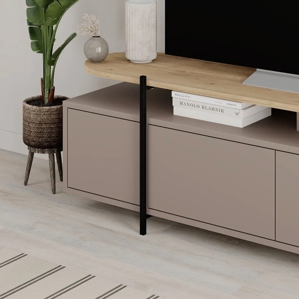 Sivo-béžový TV stolík v dekore duba 160x48 cm Hinoa – Marckeric